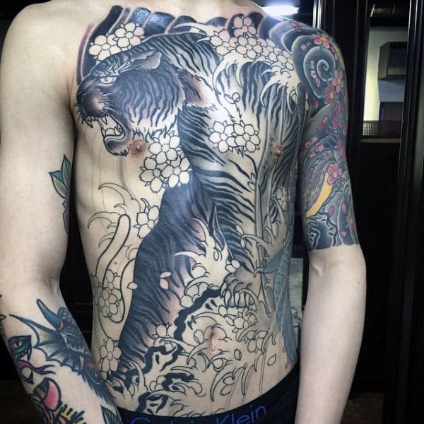 Awesome Japanese Tiger Full Chest Mens Tattoo Ideas