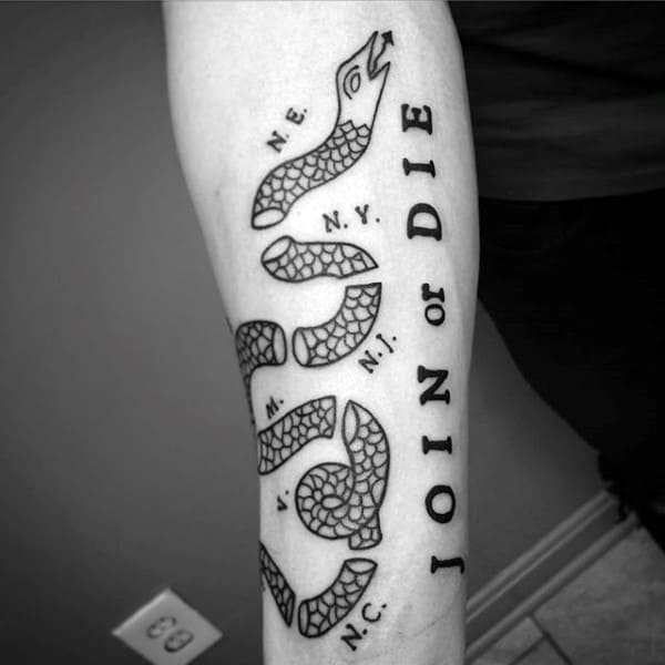 Awesome Join Or Die Inner Forearm Tattoos For Guys