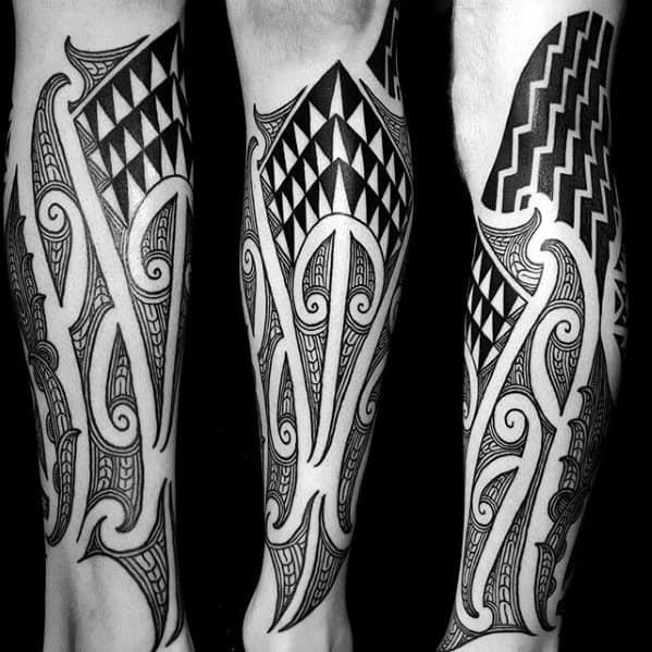 Awesome Leg Sleeve Tribal Mens Tattoos