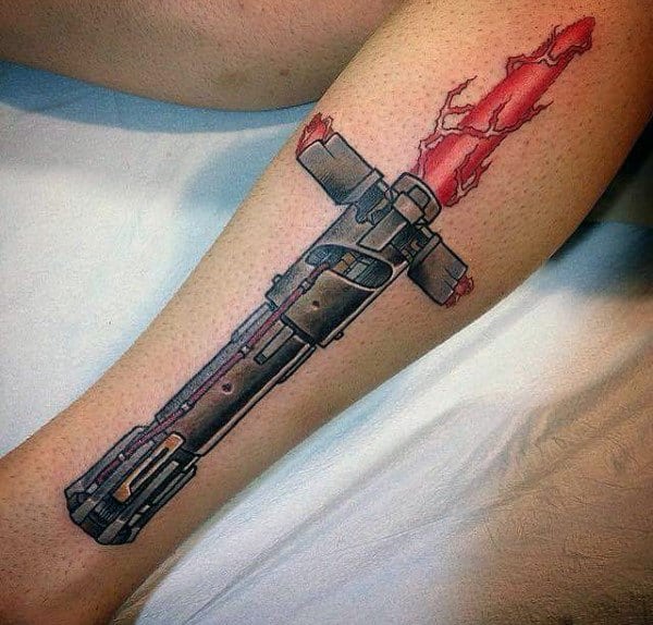 Awesome Lightsaber Guys Leg Tattoo