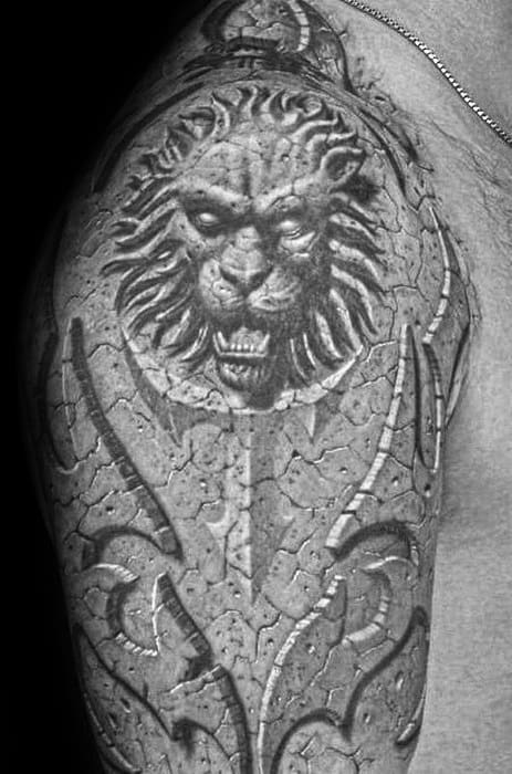 Awesome Lion Half Sleeve Statue Tattoos For Men