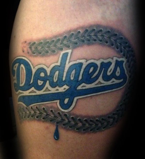 Awesome Los Angeles Dodgers Baseball Tattoos For Men On Leg Calf