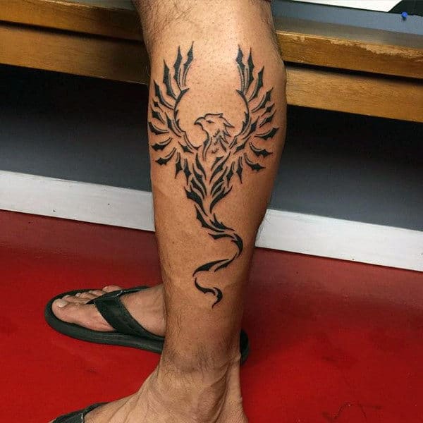 Awesome Lower Leg Mens Tribal Phoenix Tattoos