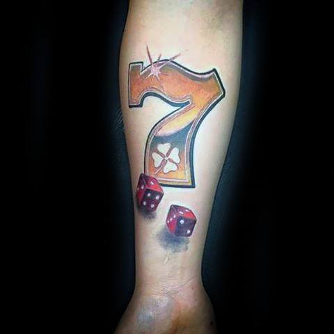 Awesome Lucky Number 7 With Pair Of Dice Forearm Good Luck Tattoos For Men