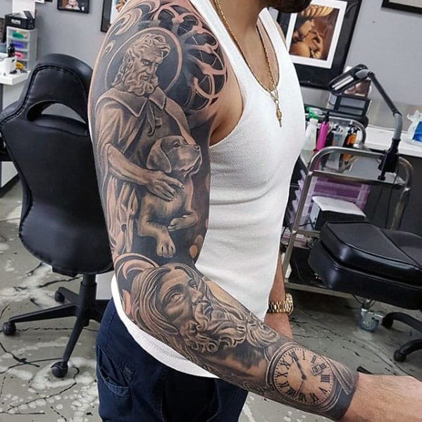 Awesome Mens Full Sleeve Jesus Tattoo Designs