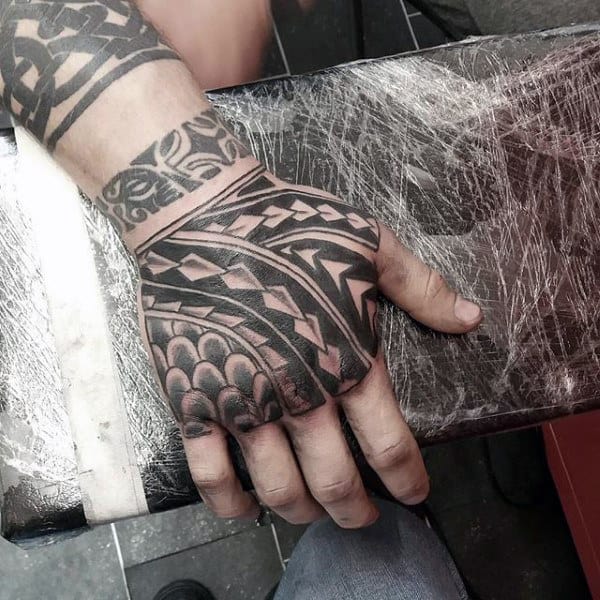 Awesome Mens Hand Polynesian Tribal Tattoo
