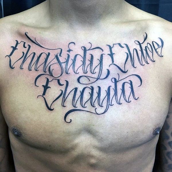 Awesome Mens Name Chest Tattoo With Chasidy Word