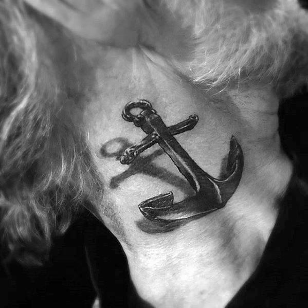 Awesome Mens Realistic Anchor 3d Neck Tattoo