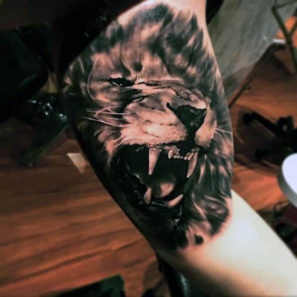 Awesome Mens Roaring Lion Inner Arm Bicep 3d Tattoo