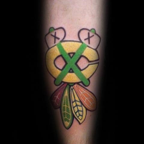 Awesome Mens Simple Chicago Blackhawks Tattoo On Forearm