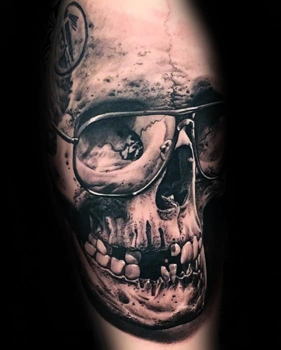 Awesome Mens Skull With Sunglasses Arm Tattoo