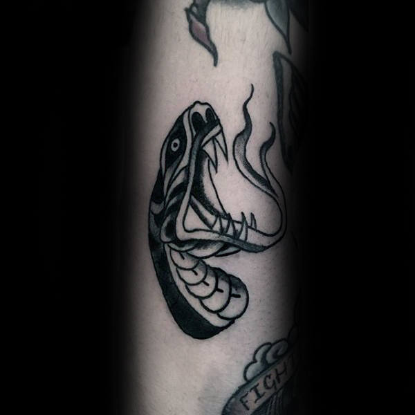 Awesome Mens Small Simple Traditional Old School Snake Head Tattoo On Forearm