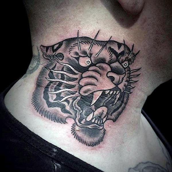 Awesome Mens Traditional Tiger Neck Tattoos