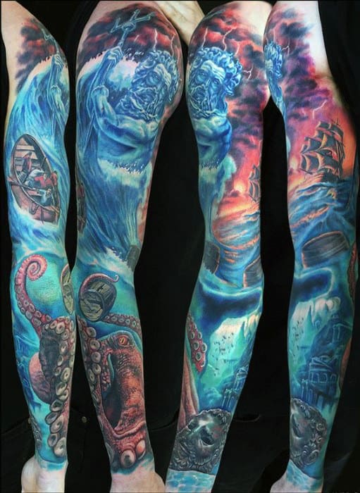 Awesome Mens Underwater Ocean Sleeve Tattoo Ideas