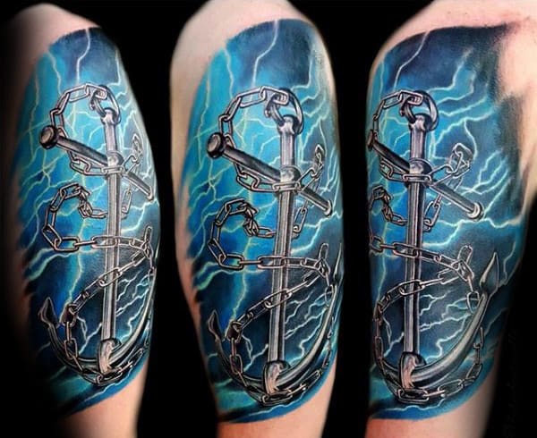 Awesome Mens Upper Arm Navy Anchor Tattoo Designs