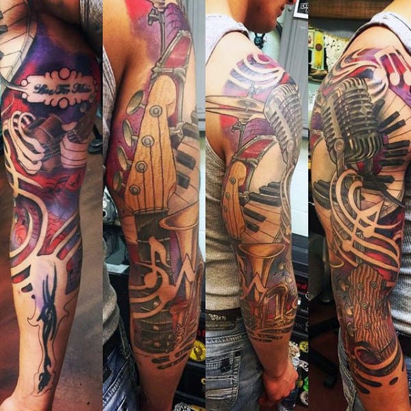 Awesome Music Themed Mens Full Sleeve Tattoos