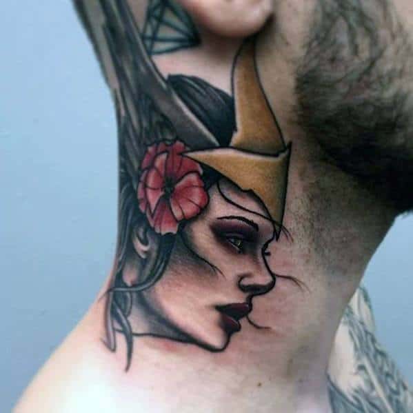 Awesome Neck Valkyrie Tattoos For Men