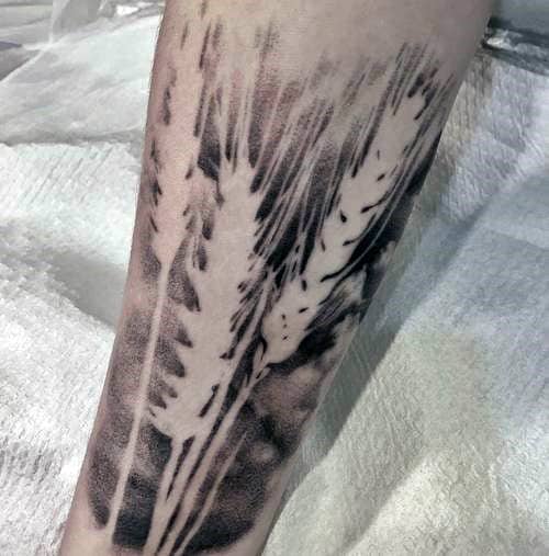 Awesome Negative Space Wheat Tattoo For Men With Watercolor Design