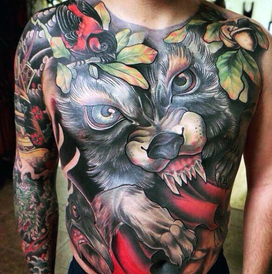 Awesome Neo Traditional Wolf Tattoos For Men