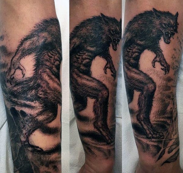 Awesome Pencil Work Werewolf Tattoo Mens Forearms
