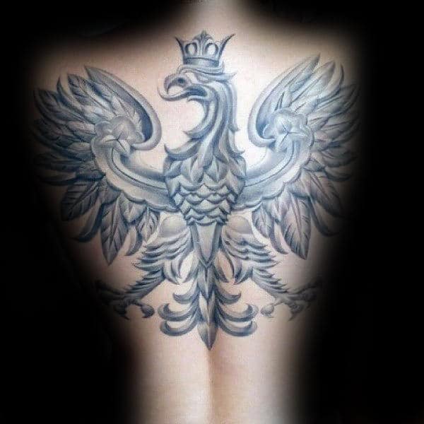 Awesome Polish Eagle Male Back Tattoos With Shaded Design