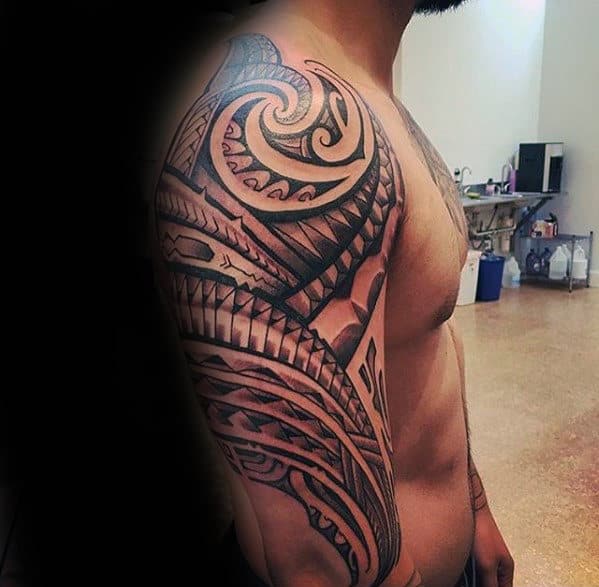 Awesome Polynesian Male Arm Tribal Tattoo