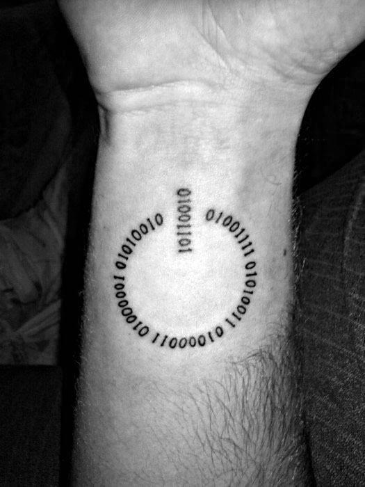 Awesome Power Symbol Binary Wrist Tattoos For Men