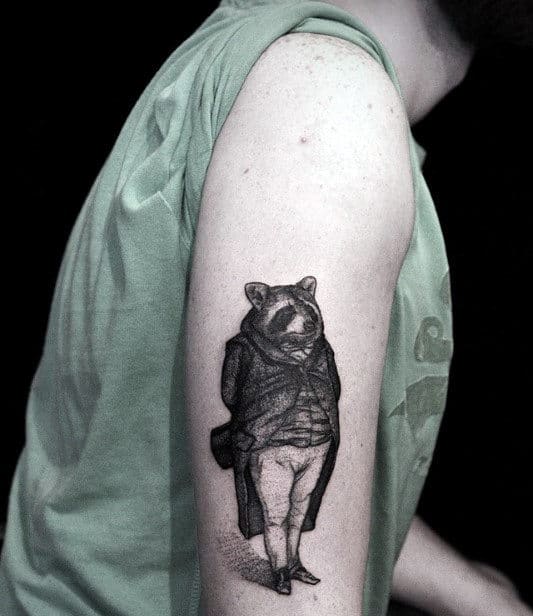 Awesome Raccoon In Business Atire Mens Arm Tattoo