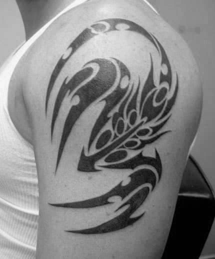 Awesome Sharp Scorpion Tribal Arm Mens Tattoos
