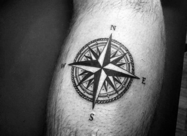 Awesome Simple Compass Tattoos For Men On Leg Calf