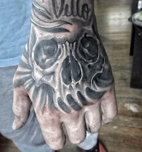 Awesome Skull Shaded Mens Hand Tattoos