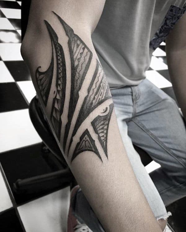 Awesome Small Guys Tribal Forearm Tattoo With Polynesian Design