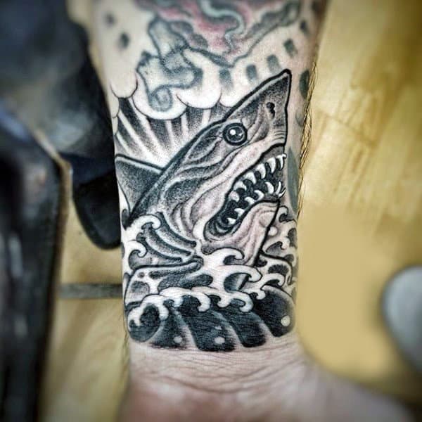 Awesome Small Wrist Tattoo Of Shark For Men