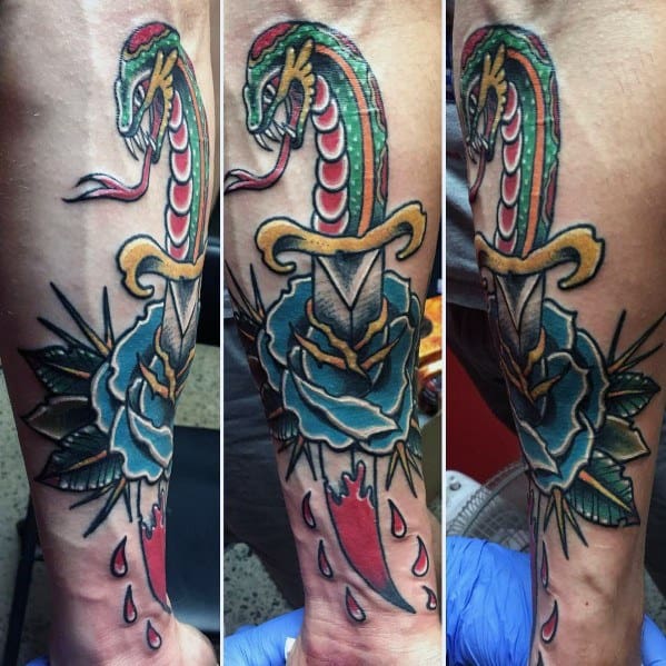 Awesome Snake Dagger Tattoos For Men