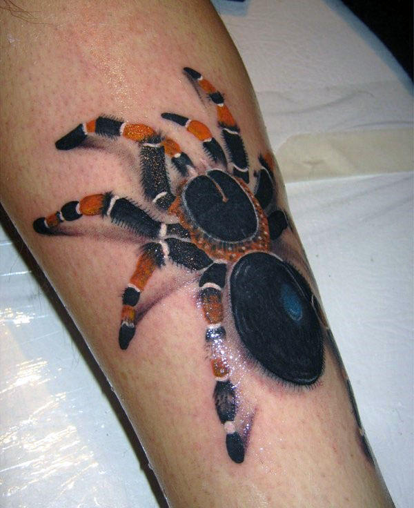 Awesome Tarantula Orange And Black Ink Mens Tattoos