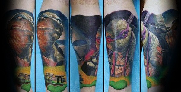 Awesome Teenage Mutant Ninja Turtle Male Themd Leg Sleeve Tattoos