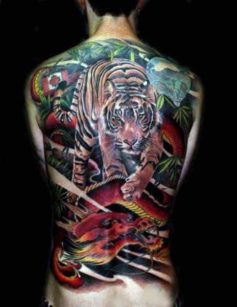 Awesome Tiger Full Back Dragon Tattoos For Men