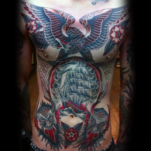 Awesome Traditional Guys Tattoos On Chest