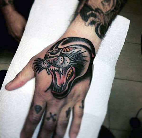 Awesome Traditional Panther Hand Tattoos For Males