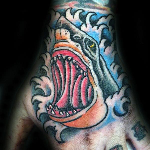Awesome Traditional Shark Mens Hand Tattoos