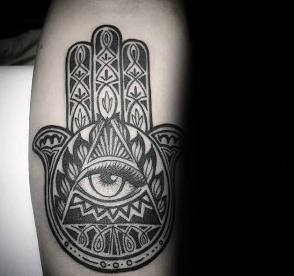 Awesome Triangle Eye With Hamsa Mens Arm Tattoo Ideas