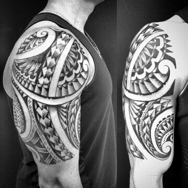 Awesome Tribal Hawaiian Half Sleeve Mens Tattoo Ideas