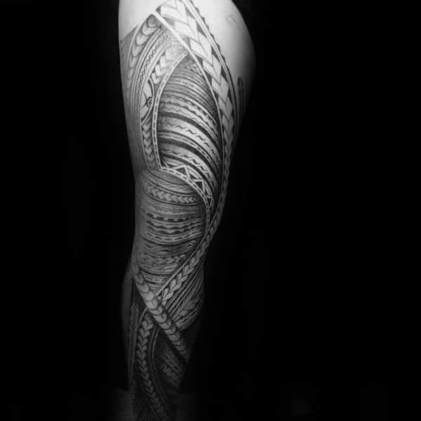 Awesome Tribal Leg Sleeve Polynesian Male Tattoo
