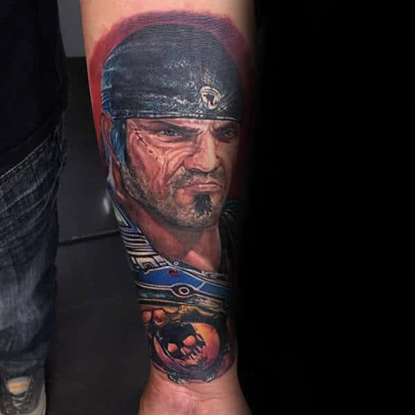 Awesome Unique Gears Of War Guys Forearm Sleeve Tattoo