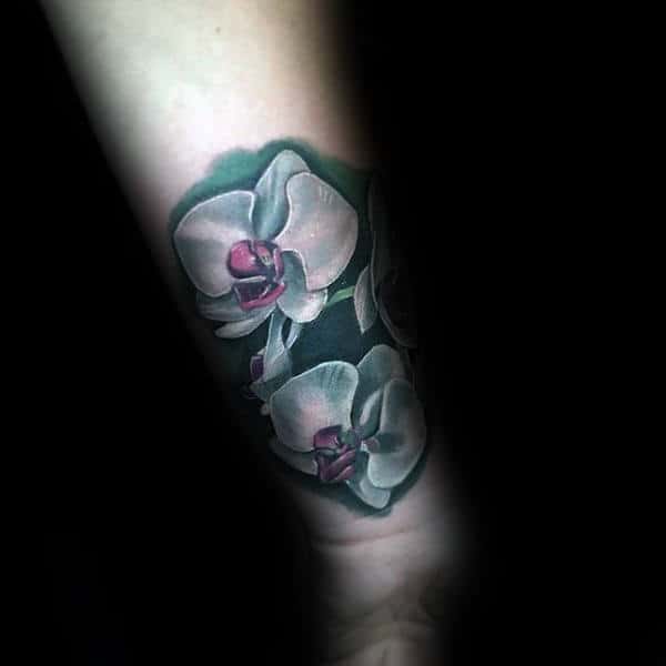 Awesome White Ink Orchid Mens Wrist Tattoos