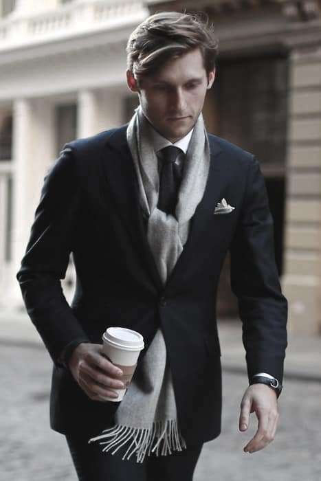 Awesome Winter Outfits Styles For Men Grey Scarf