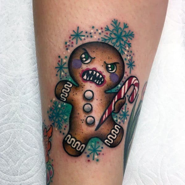 Awesome Xmas Tattoos For Men Angry Gingerbread Man