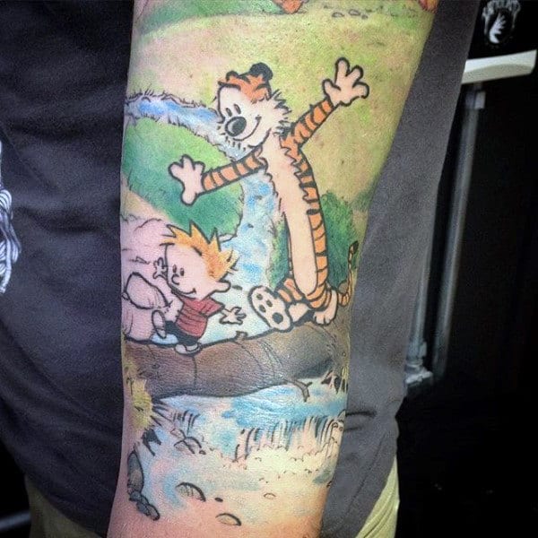 Calvin and Hobbes embroidery patch by Duda Lozano in Sao Paolo Brazil  r tattoo