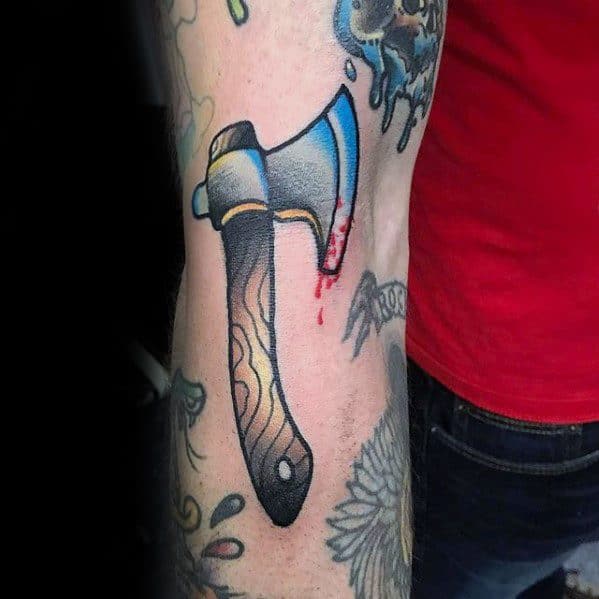 Axe Outer Arm Male Tattoo With Filler Design
