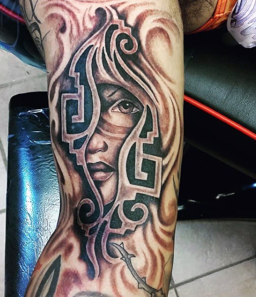 Aztec Arm Tattoo Men's Portrait Designs
